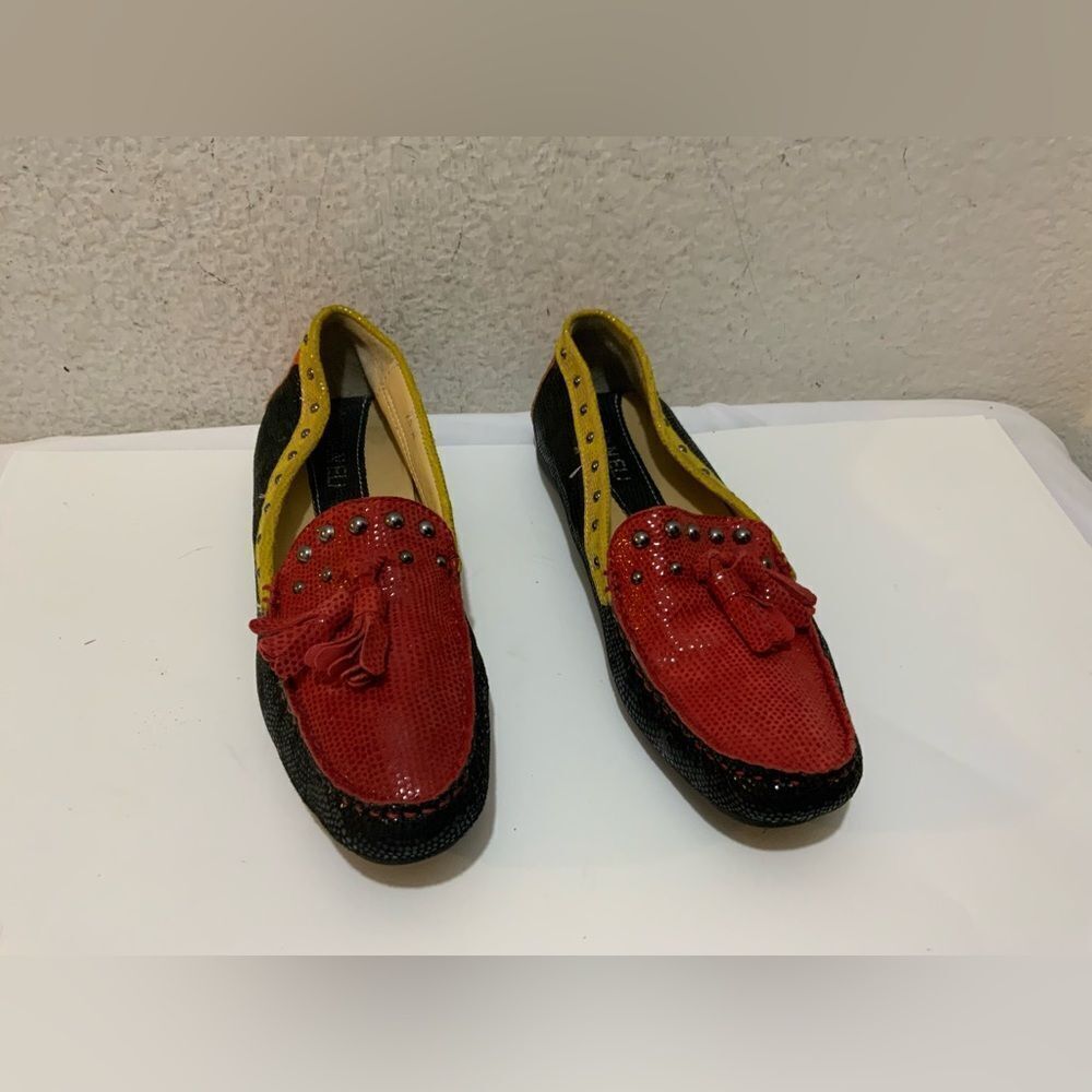 Vaneli Driving Loafer Leather Shoe Slip On Red Black Yellow 9.5A